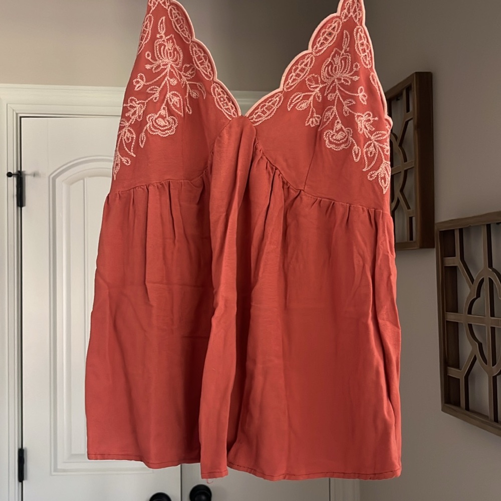 Love on a Hanger Coral Embroidered Tank Top